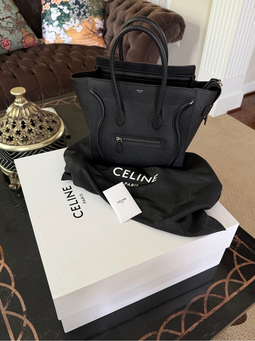 Celine Black Leather Micro Luggage Tote - CELINE